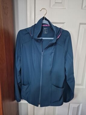 HeartSoul Teal Scrub  Jacket with Pink Trim &REMOVEABLE HOOD